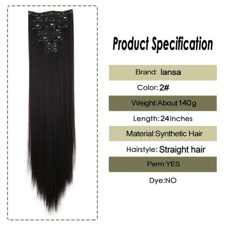 LANSA 7Clips Long Straight Synthetic Clip On Hair Extensions Cheveux Clip Naturel High Temperature Fiber Black Brown Hairpiece