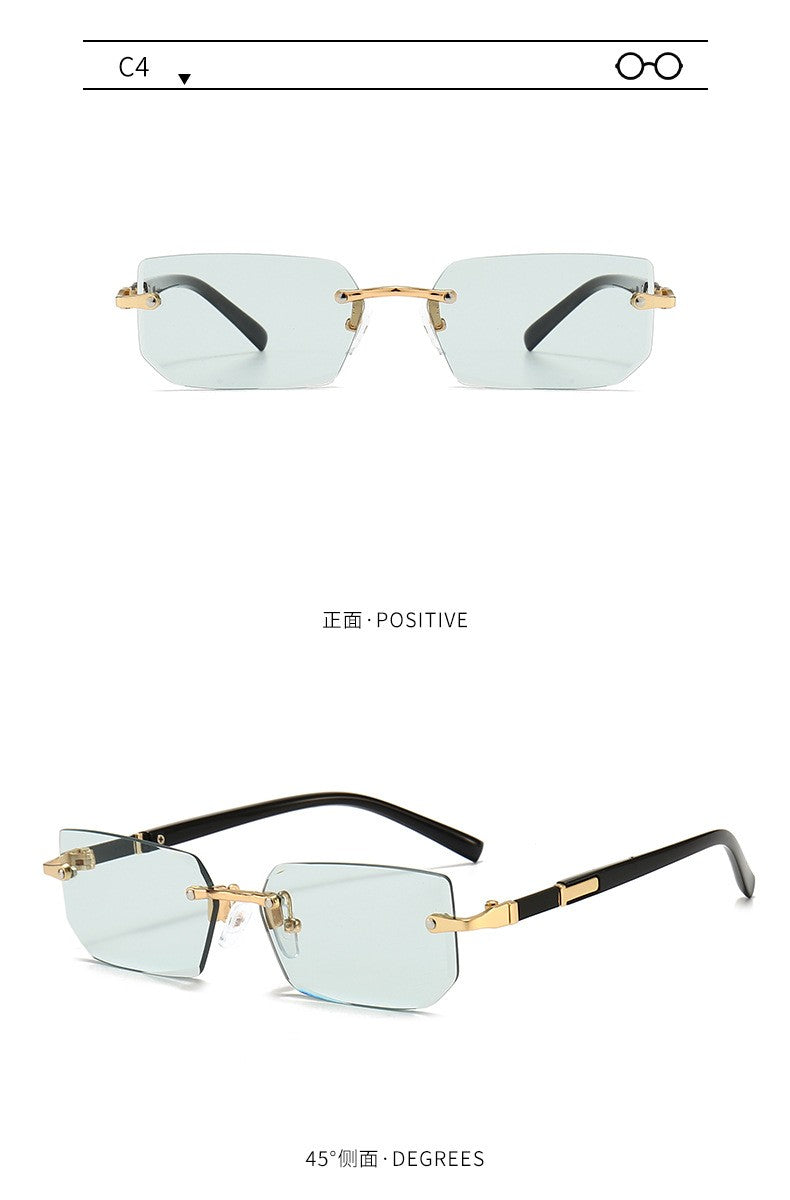 Rimless Sunglasses Rectangle Fashion Popular Women Men Shades Small Square Sun Glasses for Female Male Summer Traveling Oculos