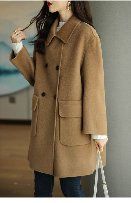 Plus Size Women's Thickened Woolen Coat Hot Sale Of The Season Autumn Winter New Style Coffee Color Slimming Mid-Length Korea...