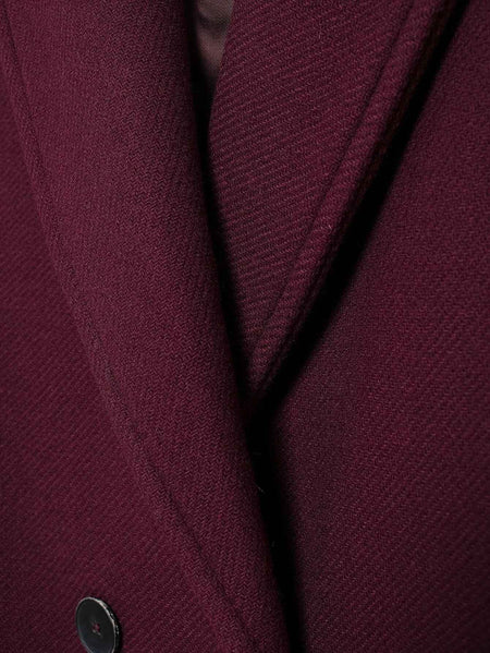 HH Women Fashion Burgundy Woolen Coat Double Breasted Long Sleeve Lapel Blends Jacket Autumn Winter High Street Outerwear
