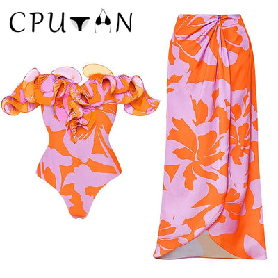 CPUTAN 3D Flower One Piece Swimsuits With Cover Up Sexy Swimwear Luxury Women Swim Suit Bath Suits Bodysuit Push Up Beachwear