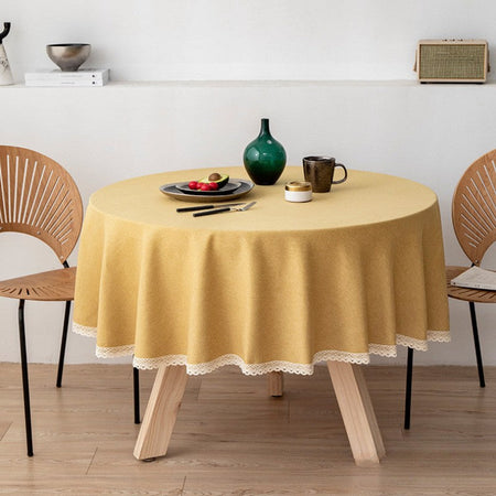 Large Round Tablecloth Solid Color Cotton Linen Waterproof Table Cloth Oil-Proof Table Cover for Kitchen Garden Restaurant