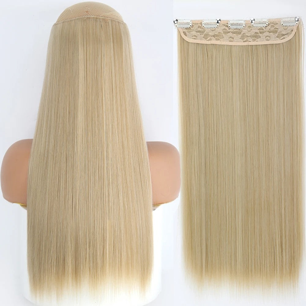 Long Straight Hairstyle 5 Clip Natural Hair Extension Synthetic Fiber Heat-Resistant Hairpiece 22"32" Black Brown Blonde