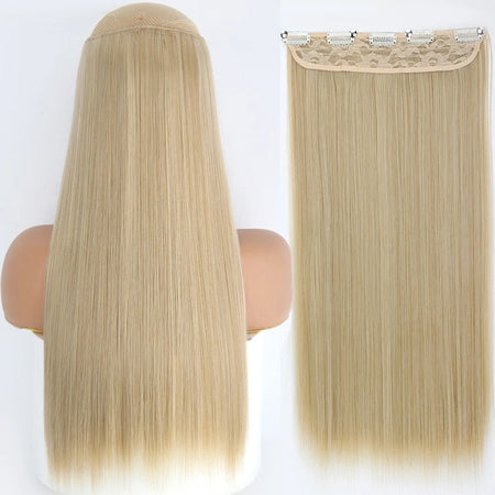 Long Straight Hairstyle 5 Clip Natural Hair Extension Synthetic Fiber Heat-Resistant Hairpiece 22"32" Black Brown Blonde