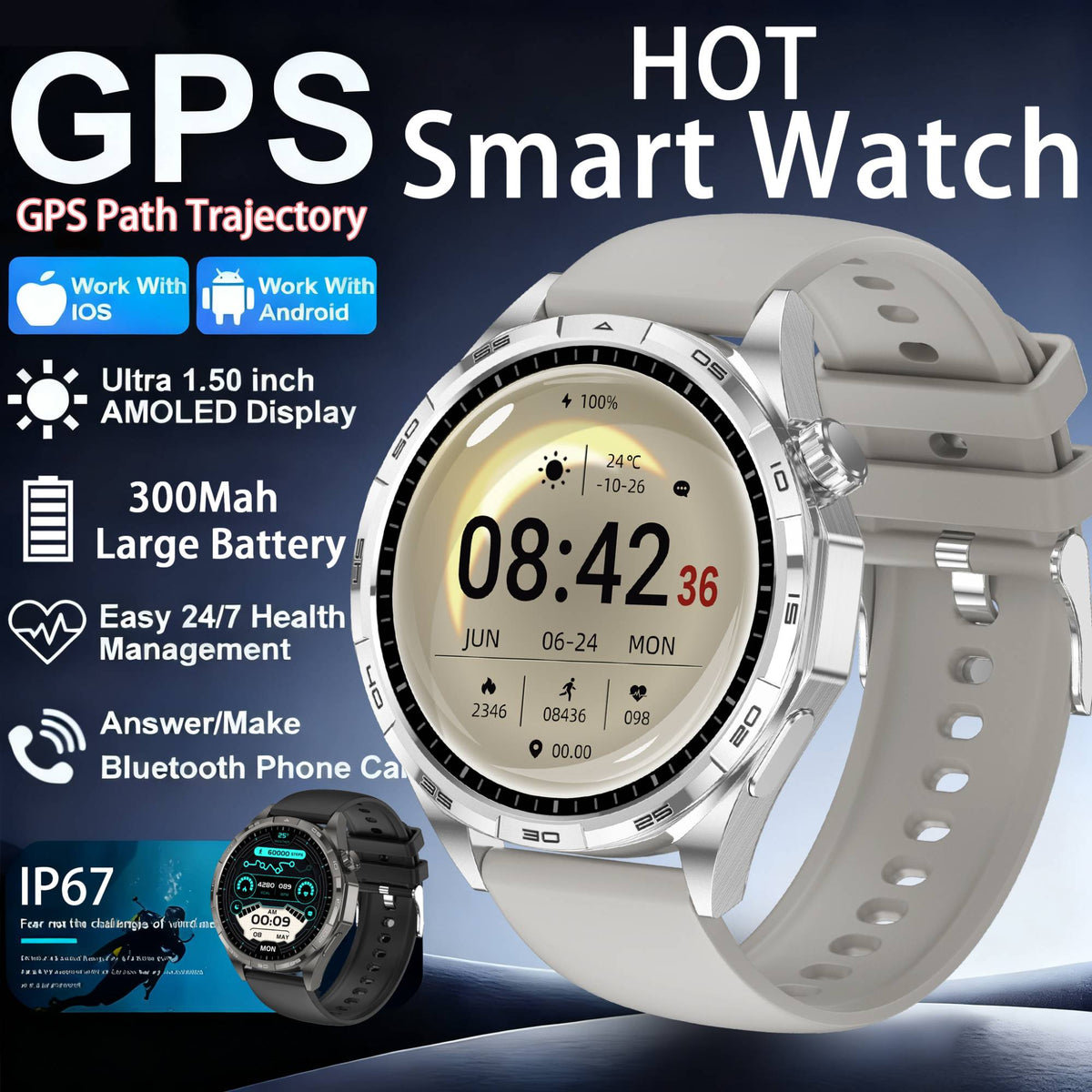 2026New Original fitness Watch G T6 Pro Smart Watch 1.50"HD AMOLED Screen GPS track Heart Rate Bluetooth Call Smartwatch for Men