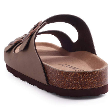 Shevalues Men Classic Leather Sandals Fashion Double Outdoor Beach Shoes Comfort Unisex Cork Footbed Slippers With Arch Support