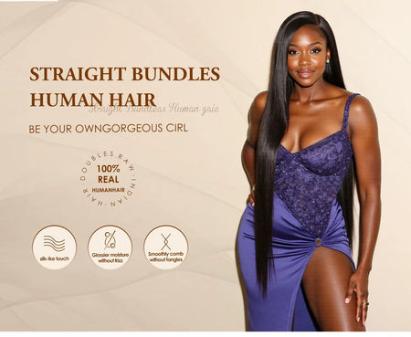 26 28 30 Inches Straight Human Hair Bundles Brazilian Raw Remy Weave 100% Unprocessed Extension Weft Natural Black For Women