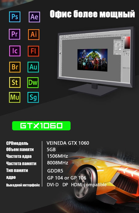VEINEDA 1060 5gb Graphics Cards 1506MHz 192Bit GDDR5 Video Card  for nVIDIA Cards strong than  gtx960 4gb Refurbished cards