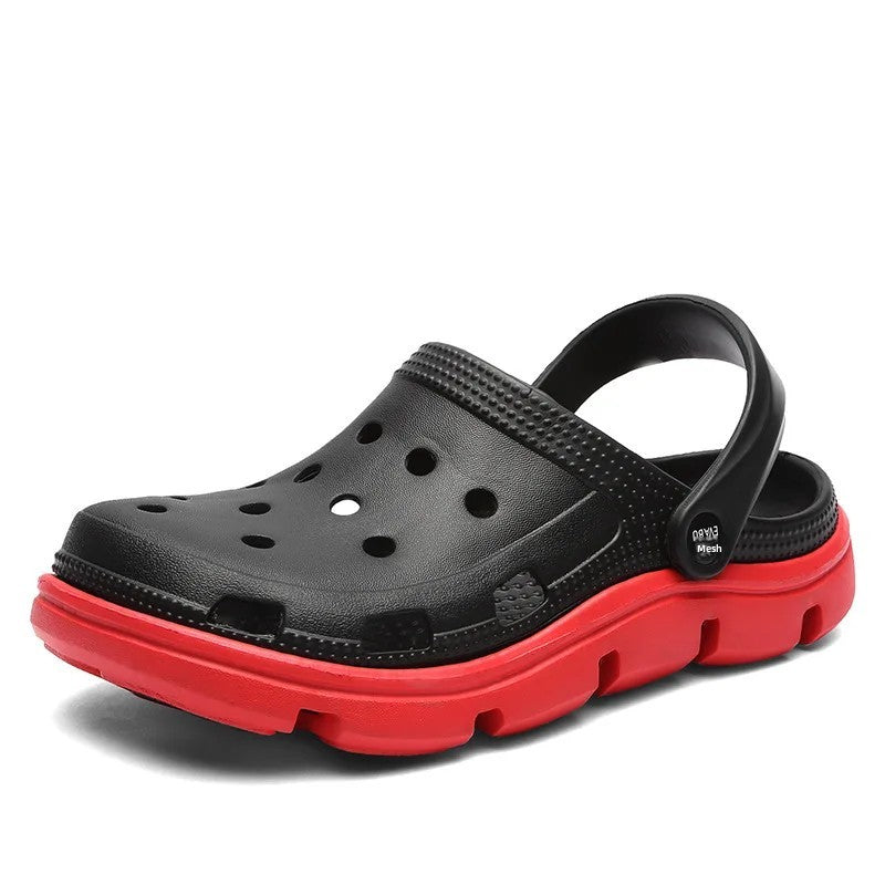 2024 Summer Plus Size Hollow Out Sandals Men's Breathable Slippers Trendy Thick Base Slip-On Beach Shoes Men's Footwear