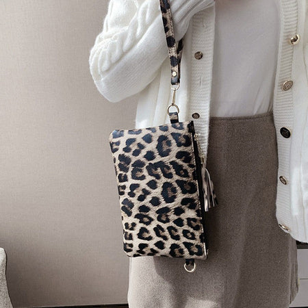 Women Clutch Bag Leopard Print Long Wallets Female Fashion Design PU Leather Wallet Messenger Bag Ladies Elegant Handbag NEW