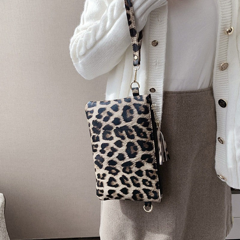 Women Clutch Bag Leopard Print Long Wallets Female Fashion Design PU Leather Wallet Messenger Bag Ladies Elegant Handbag NEW