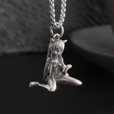 Silver-Plated Anime Mecha Beautiful Girl Girl Pendant Necklace Men and Women Hip-Hop Rock Punk Trendy Jewelry Gift