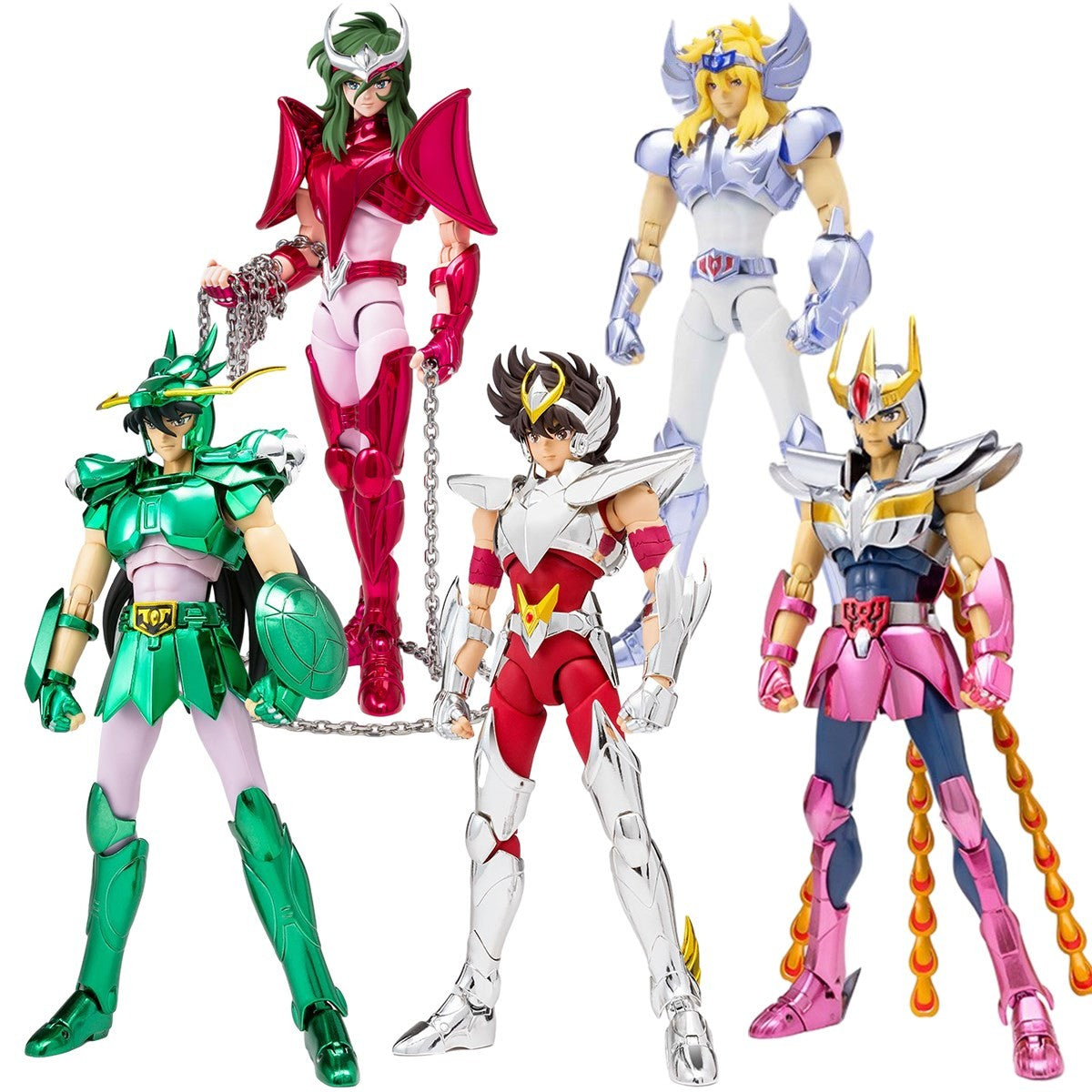 Japanese Anime Saint Seiya Figure Phoenix Ikki Hyoga Seiya Shiryu Standing Figure Toy PVC Box Figure Collection Decoration 19cm
