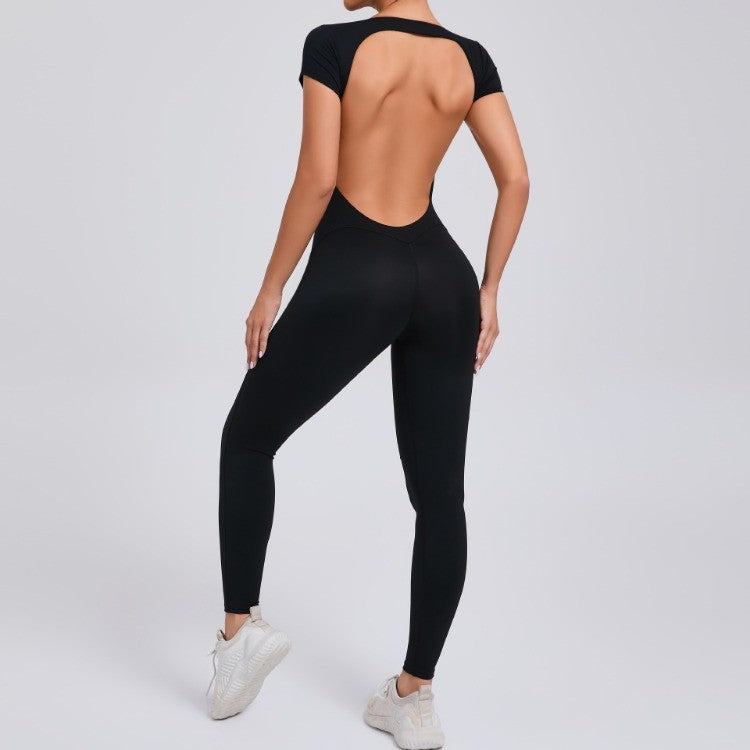 Seamless Yoga Jumpsuits Sports Fitness Hip-lifting Short-sleeved Backless One-piece Workout Gym Leggings Tracksutis for Women