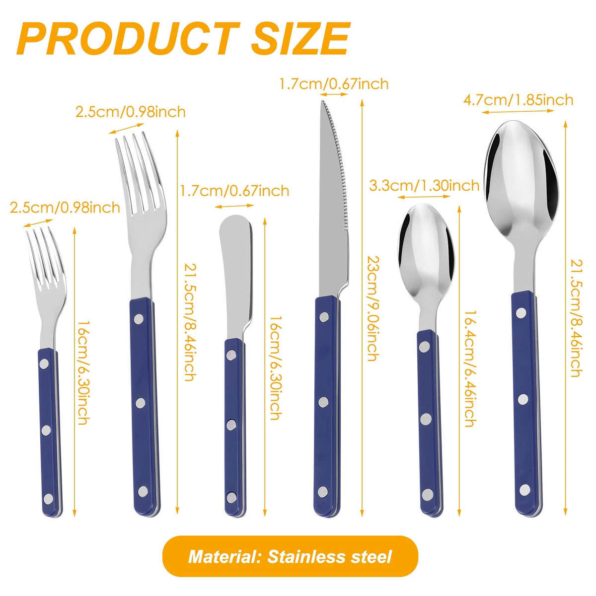 6Pcs Stainless Steel Flatware Set Rivet Design Finely Polished Knife Fork and Spoon Silverware for Kitchen Restaurants Gathering