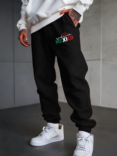 Mexico Creative Letter Prints Sweatpants Mens Casual Trousers Elastic Waist Loose Pocket Jogger Pants Autumn Fleece Warm Clothes