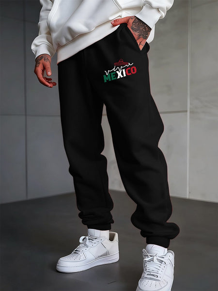 Mexico Creative Letter Prints Sweatpants Mens Casual Trousers Elastic Waist Loose Pocket Jogger Pants Autumn Fleece Warm Clothes