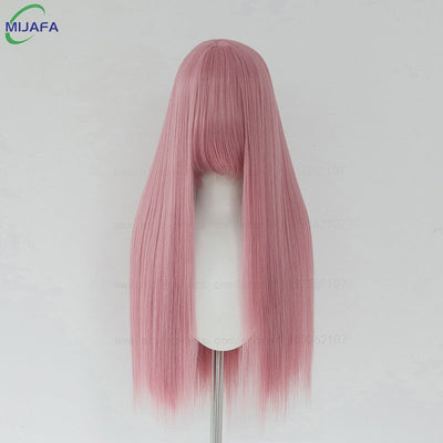 Very High Quality 400g 48 Colors 24Inch 60cm Long Straight Cosplay Wig With Bangs Heat Resistant Hair Anime Wigs + Wig Cap