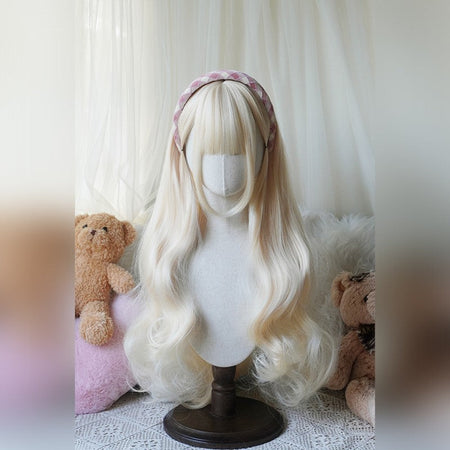 32cinch Lolita Style Long Curly  Wig | Heat Resistant Synthetic Hair with Bangs for Cosplay, Halloween, Anime Theme Party Dress