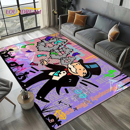 3D Rich Man Game Monopoly Dollar Cartoon Carpet Rug for Living Room Bedroom Home Sofa Decoration Kid Area Rug Non-slip Floor Mat
