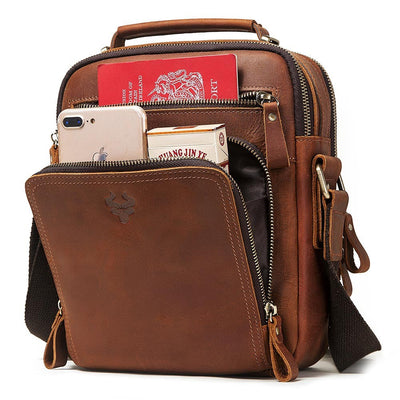 HUMERPAUL Genuine Leather Men's Shoulder Bag Vintage Cross Bags Large Capacity Male Messenger Tote Bag Travel Bolso Hombres