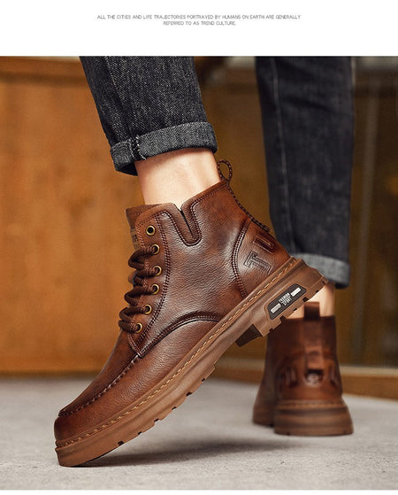 Hot Sale Brown Men's Boots Comfort Outdoor Men Motorcycle Boots Casual Lace-Up Ankle Boots Man Platform Boots botas para hombre