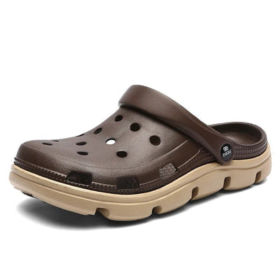 2024 Summer Plus Size Hollow Out Sandals Men's Breathable Slippers Trendy Thick Base Slip-On Beach Shoes Men's Footwear