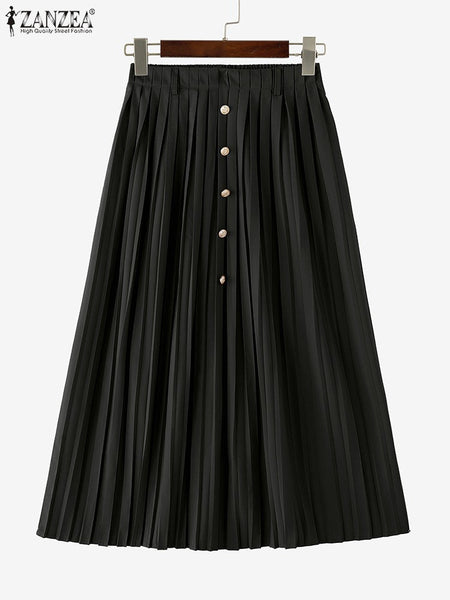 Autumn Skirts Plus Size 2025 ZANZEA Elegant Women High Waist Party Pleated Skirt Jupes Stylish Solid A-line OL Work Faldas Saia