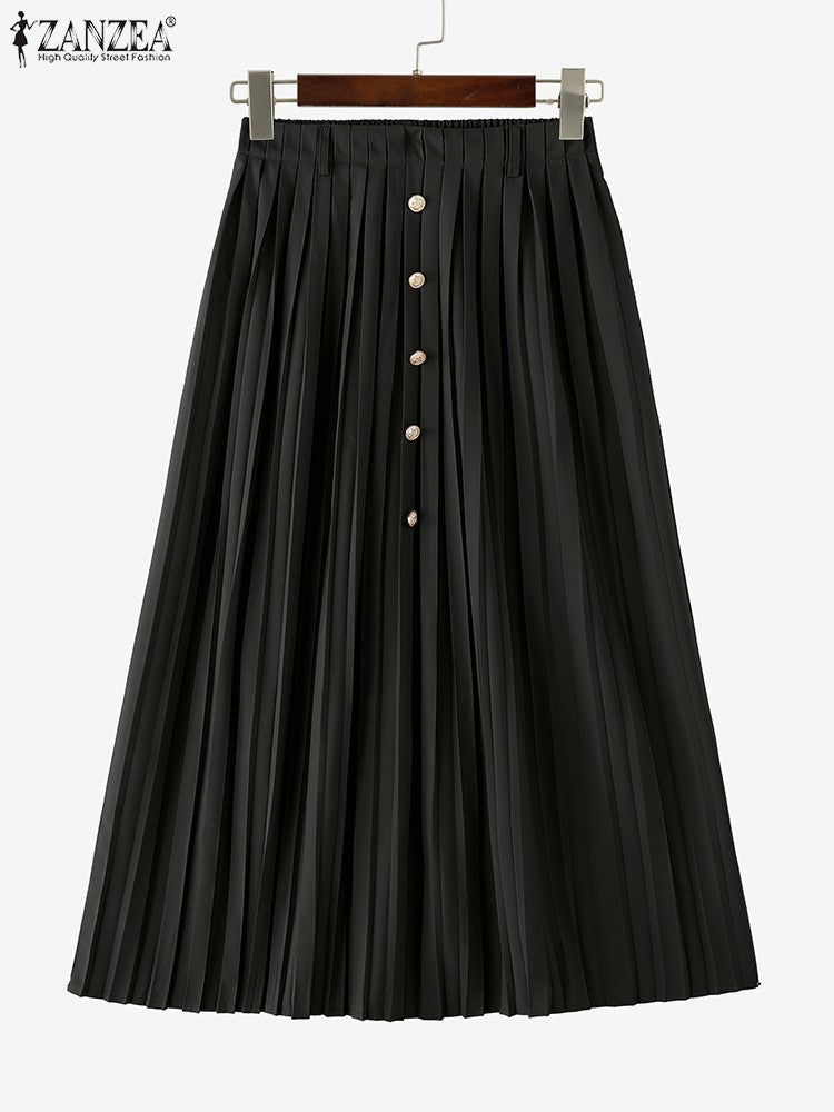 Autumn Skirts Plus Size 2025 ZANZEA Elegant Women High Waist Party Pleated Skirt Jupes Stylish Solid A-line OL Work Faldas Saia