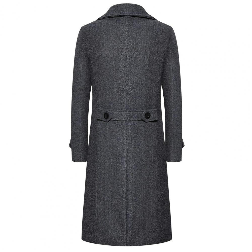 Solid Color Coat Long Coat Double-breasted Men's Mid Length Overcoat with Windproof Warmth Slim Fit Solid Color Cardigan Buttons