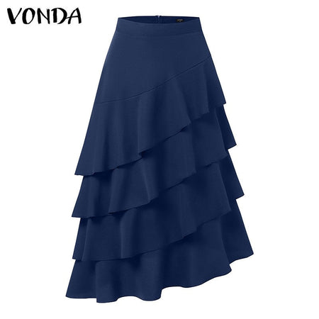 VONDA Plus Size Women Party Skirt 2024 Street High Waist Fashion Multi Layered Ruffled Hem Long Maxi Skirts Elegant Swing Bottom