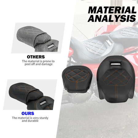 Motorcycle Two Up Seat Black Front Rear Driver Passenger Seat For Harley Touring Road King Street Electra Road Glide 2009-2024
