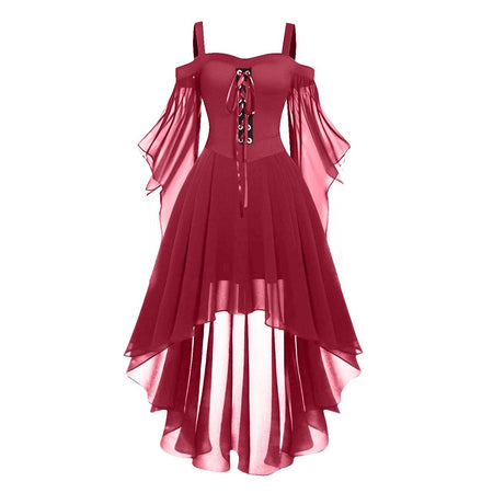 2024 New Women Fairy Skirt Plus Size Cold Shoulder Butterfly Sleeve Halloween Witch Gothic Dress Elegant Party Evening Dresses