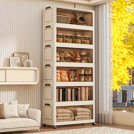 5-Tier Foldable Cabinet, Plastic Bins, Portable Wardrobe Organizer, Rolling Stackable Drawers. For Bedroom, Living Rm, Office