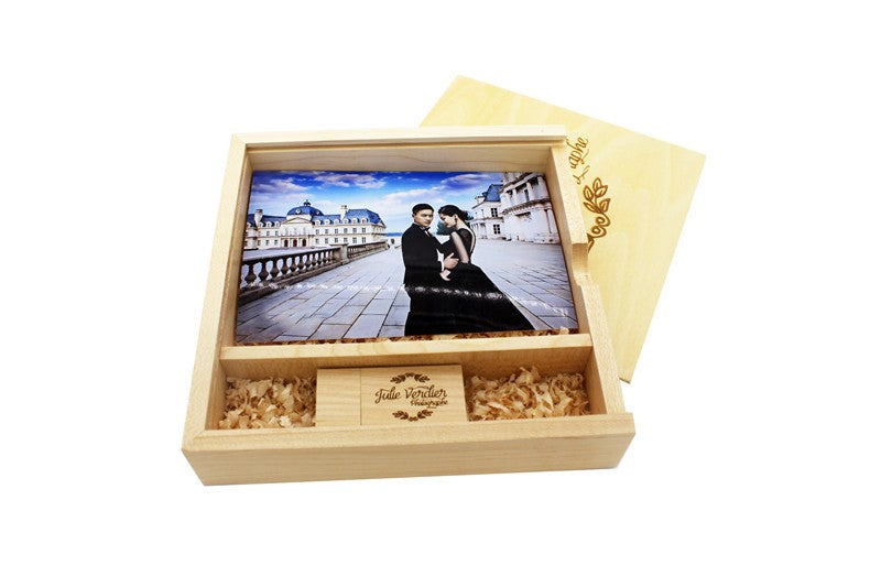 JASTER Walnut Maple Photo Album Wood Usb+Box Memory Stick Pendrive 128GB 64GB U Disk Photography Wedding Gift Free Custom Logo