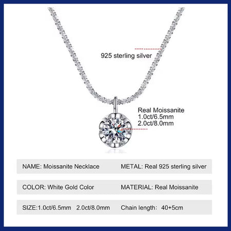 TEN CARATS s925 Sterling Silver VVS1 Moissanite Classic Crown Necklace for Women  Gift GRA Certified Jewelry free delivery