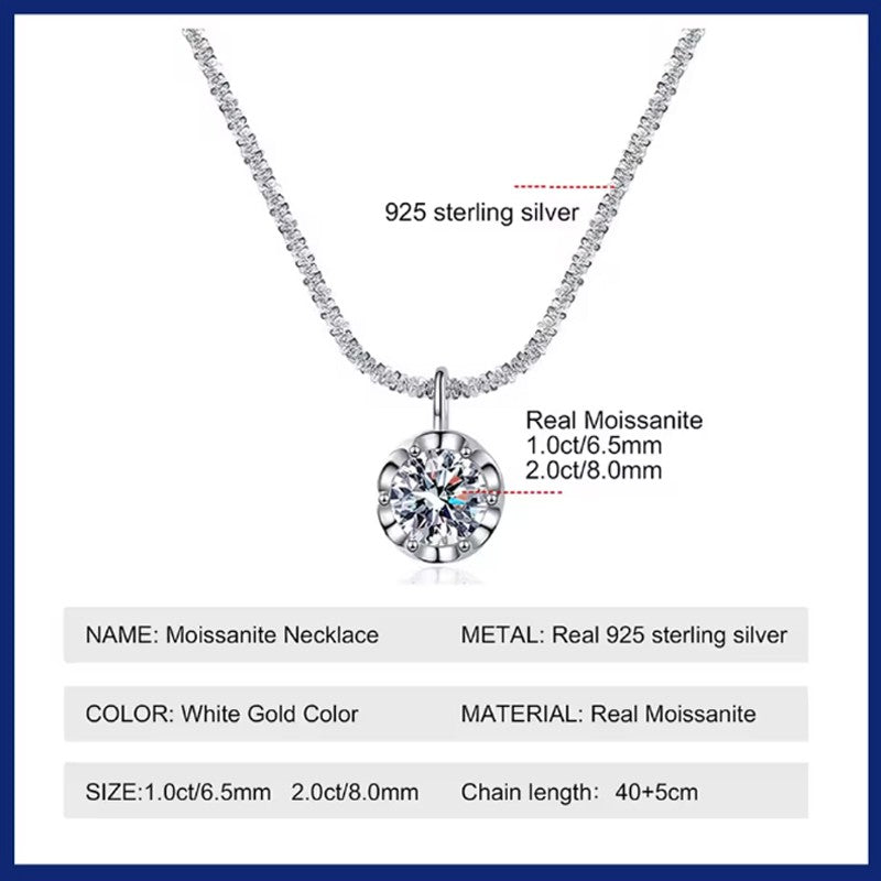 TEN CARATS s925 Sterling Silver VVS1 Moissanite Classic Crown Necklace for Women  Gift GRA Certified Jewelry free delivery
