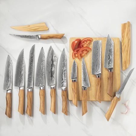 67-LAY Damascus Kitchen chef knife Set,Japanese Santoku Nakiri Knife Utility Knife Boning Knife,Cooking knife Olive wood HD
