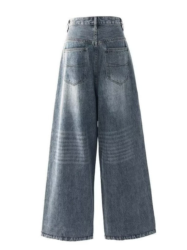 Retro High Waist Wide Leg Jeans Women Summer New plus Size Loose Slimming Pear ape Straight Leg Pants Casual Waed Blue