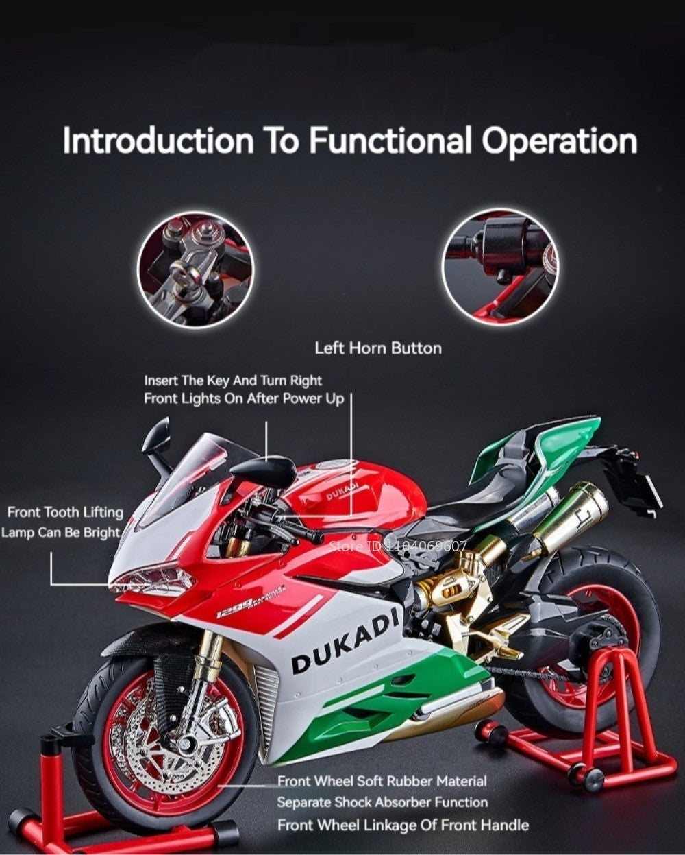 1:9 Scale 1299 V4S Miniature Motorbike Toy Models Alloy Diecast Sound Light Shock Absorption Ornament Motorcycles for Kids Gifts