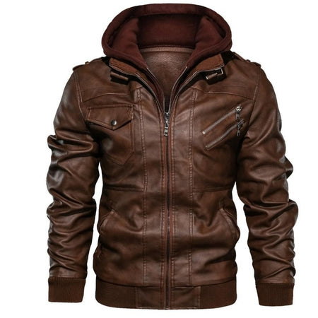 Men Faux Leather Cardigan Leathers Jackets Zipper Coat Long Sleeve Solid Autumn Moto Bike Casual Autumn 2025 Hooded Spliced