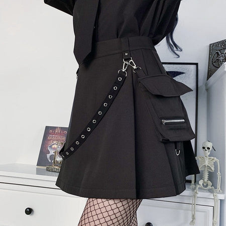 Plus Size Harajuku Punk Gothic Black High Waist Black Skirts Women Sexy Patchwork Bandage Mini Female Streetwear