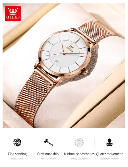 OLEVS 5869 Fashion Women's Watches Milanese Mesh Belt Waterproof Simplicity Versatile Quartz Watch for Lady Original Wristwatch