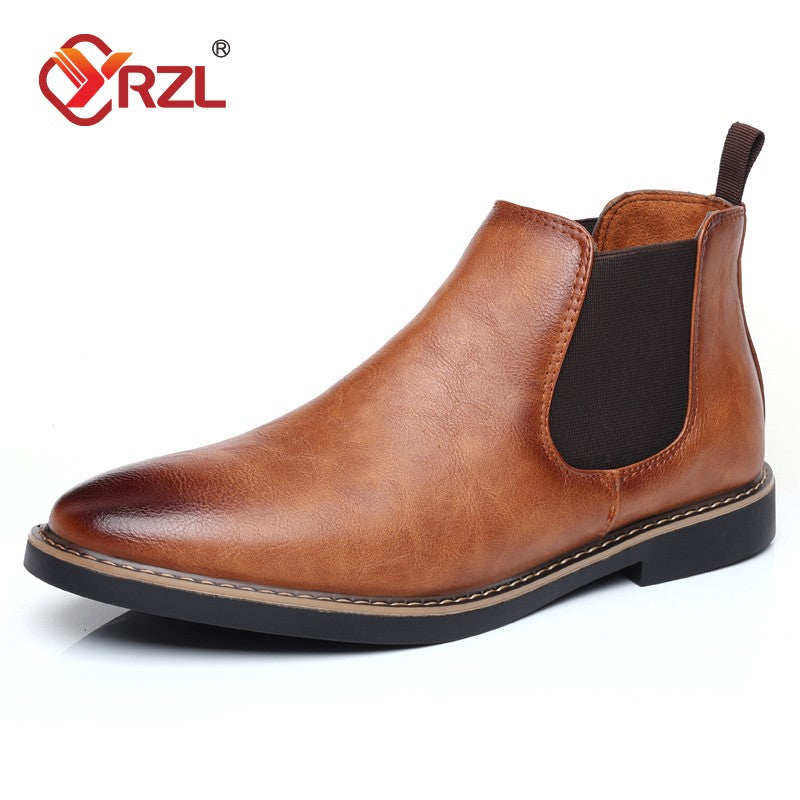 YRZL 39~47 Men Chelsea Boots Brand Retro Comfortable PU Leather Ankle Boots Men 2025 Fashion Black Brown Mens Boots
