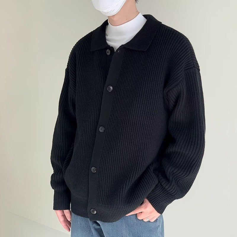 Autumn Winter Men's Knitwear Cardigan Sweater Male Solid Color Turn-Down Collar Sweater Coats Y2K Hip-Hop Streetwear Cardigan