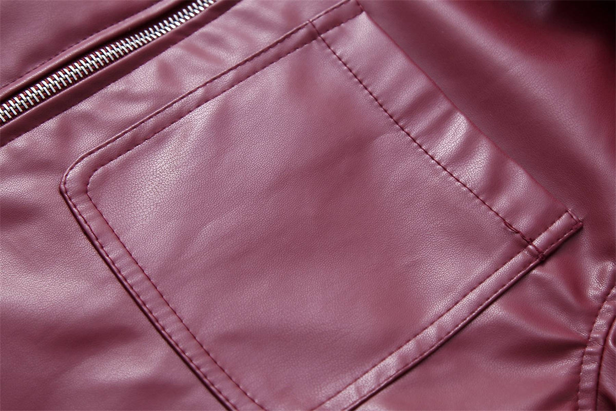 Women Vintage Wine Red Faux Leather Jakcet Fashion Outerwear Zipper Lapel Pu Coats Autumn Winter Streetwear Ladies Short Tops