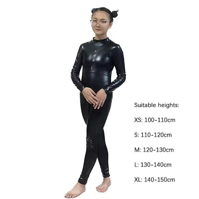 Kids Shiny Full Body Zentai Suit Metallic Tight Jumpsuit Halloween Cosplay Stage Performance Costume for Girls Boys