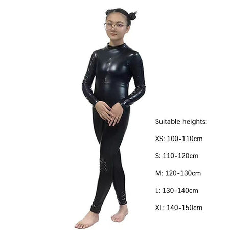 Kids Shiny Full Body Zentai Suit Metallic Tight Jumpsuit Halloween Cosplay Stage Performance Costume for Girls Boys