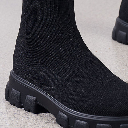 Woman Sock Boots Heels Over The Knee Botas Feminina Woman Long Elastic Botines autumn Winter New Brand Knitting Plush