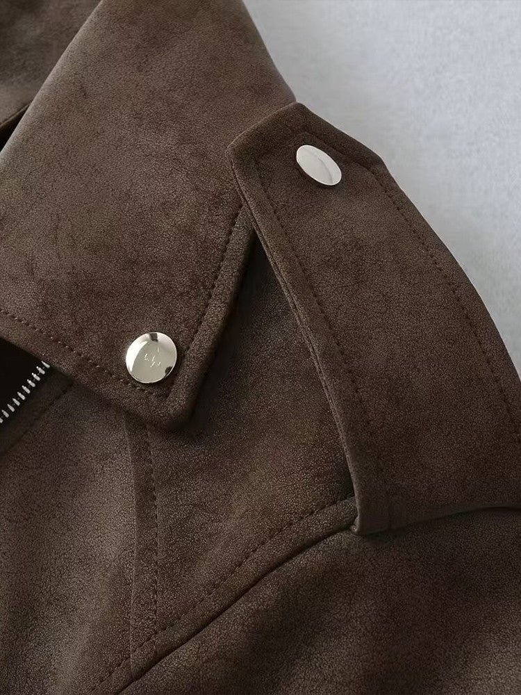 European style new women's fashion versatile temperament retro design velvet PU motorcycle jacket short coat